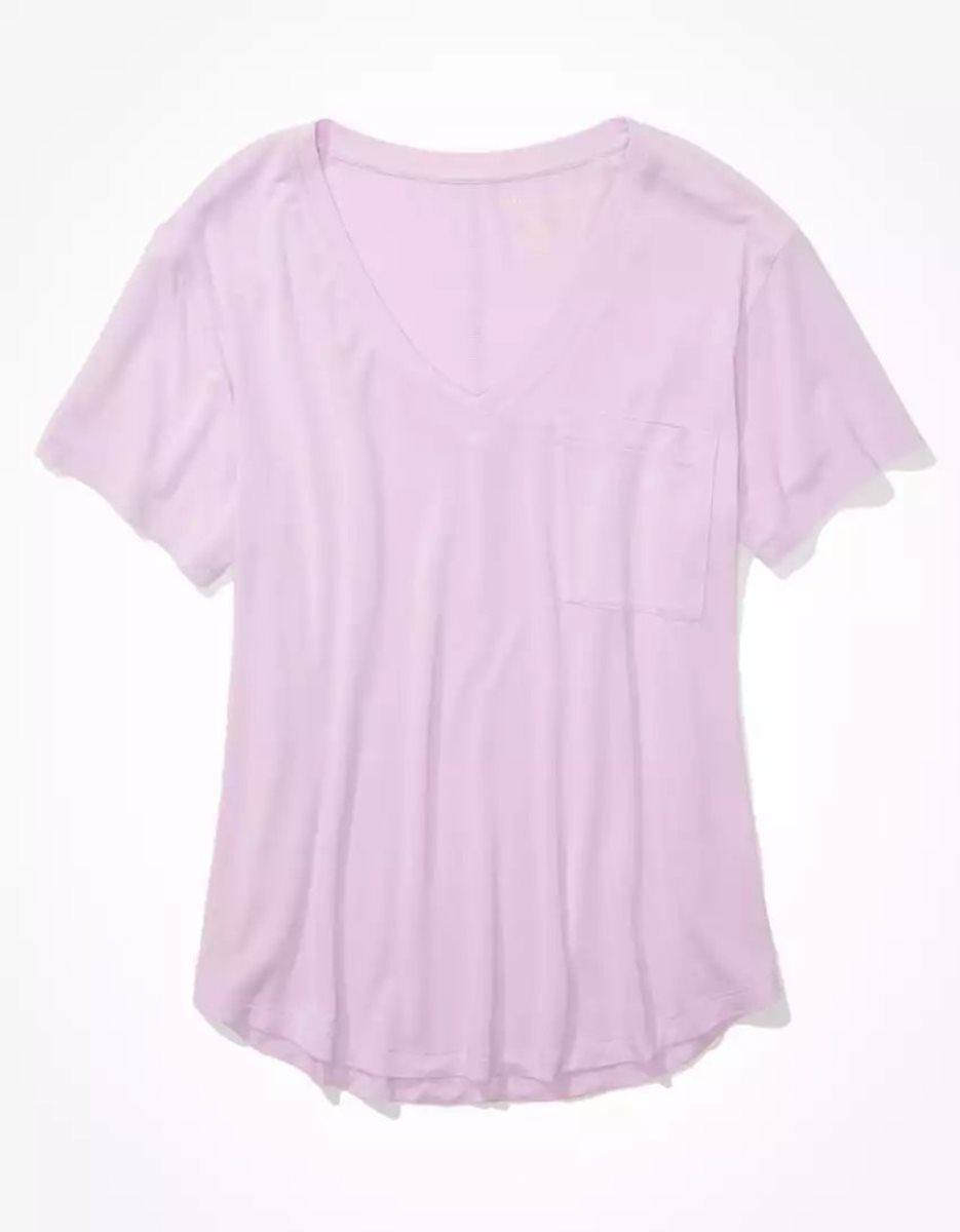 T Shirts American Eagle AE Soft & Sexy V-Neck Pocket Tee Lavande Femme | ILH-84401164